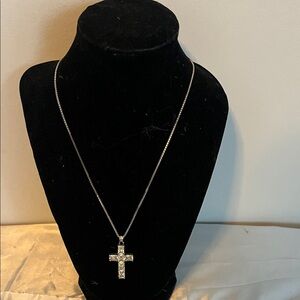 Elegant  sterling Silver  rhinestone Cross Pendant Necklace